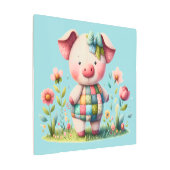 遊び心のあるパッチワークの豚が花園で メタルプリント (アングル)