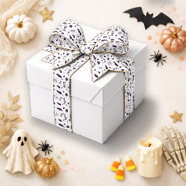遊び心のあるパープルバットとウェブのハロウィン サテンリボン