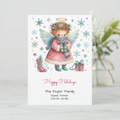 遊び心のあるピンクとブルーの天使の幸せ シーズンカード (スタンド正面)