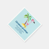 遊び心のあるピンクのフラミンゴのトロピカルクリスマス スタンダードカクテルナプキン (角)