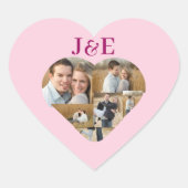遊び心のあるピンクのモノグラム入りハート型写真コラージュ ハートシール (正面)
