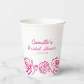 遊び心のあるピンクの花のブライダルシャワー 紙コップ (裏面)