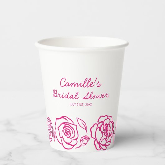 遊び心のあるピンクの花のプリンセスシャワー 紙コップ (正面)