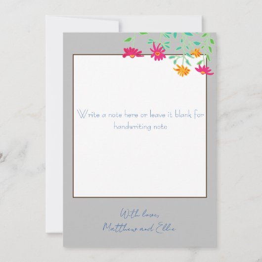 遊び心のあるピンクの花の感謝カード サンキューカード (裏面)