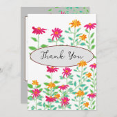遊び心のあるピンクの花の感謝カード サンキューカード (正面/裏面)