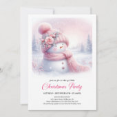 遊び心のあるピンクの雪だるま 編集可能なキッズクリスマス 招待状 (正面)