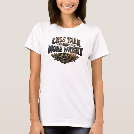 遊び心のあるピンクのLESS TALK MORE WHISKY シャツデザイン Tシャツ (正面)