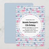 遊び心のあるフラインゴとパイナップルのパターン誕生日 招待状 (正面/裏面)