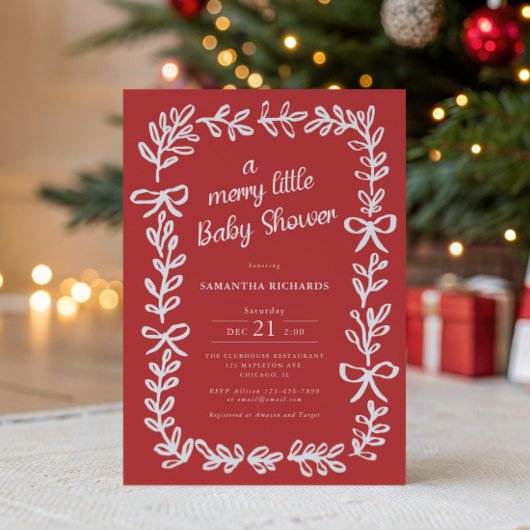 遊び心のあるフレームとリボン かわいいベイビーシャワーパーティー 招待状