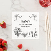 遊び心のあるブラック手描きのウェディングシャワーペーパー スタンダードカクテルナプキン (インサイチュ)