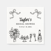 遊び心のあるブラック手描きのウェディングシャワーペーパー スタンダードカクテルナプキン (正面)
