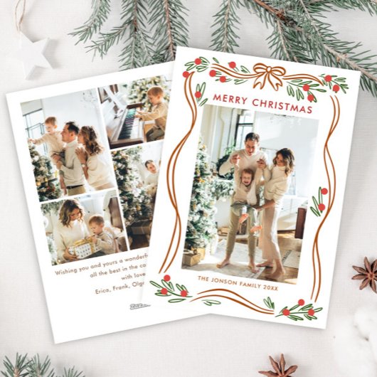 遊び心のあるボヘミアンビジューのベージュのクリスマスリボン5枚組写真 シーズンカード