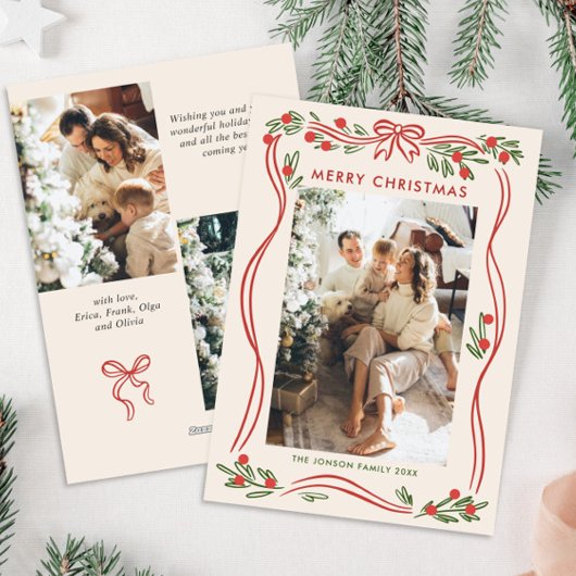 遊び心のあるボヘミアンレッドのクリスマスリボン - 3枚の写真 シーズンカード