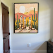 遊び心のあるミーアキャット3兄弟の砂漠アート ポスター