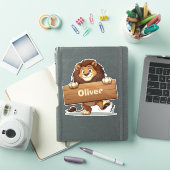 遊び心のあるライオンの木製ネームプレート シール (iPadカバー)
