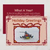 遊び心のあるリボンのプレゼント ホリデー フォト グリーティング カード (正面/裏面)