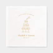 遊び心のあるレトロな落書きアート | ウェディング ゴールド 箔ナプキン (正面)