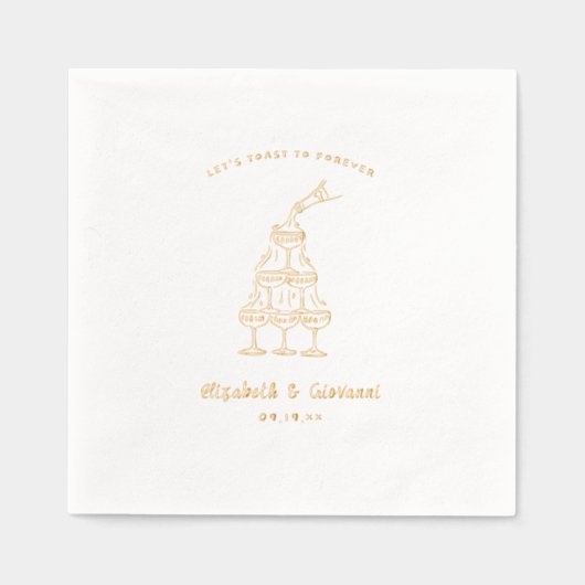 遊び心のあるレトロな落書きアート | ウェディング ゴールド 箔ナプキン (正面)