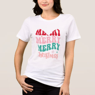 遊び心のあるレトロな「Merry」ブロックTシャツ トライブレンドTシャツ