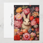 遊び心のあるヴィンテージのウサギの春の花 シーズンカード (正面/裏面)