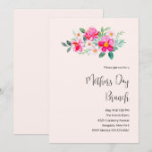 遊び心のある可愛らしいピンクの花の母の日ブランチ 招待状 (正面/裏面)