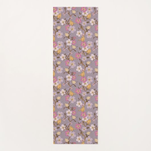 遊び心のある垂れる花と鳥 - ラベンダー ヨガマット (正面)