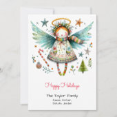 遊び心のある天使のイラスト　ハッピーホリデー シーズンカード (正面)