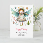 遊び心のある天使のイラスト　ハッピーホリデー シーズンカード (スタンド正面)