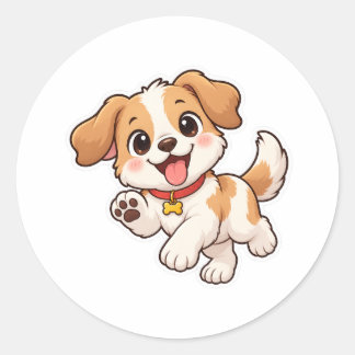 遊び心のある子犬のキャラクター ラウンドシール