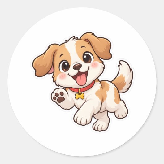 遊び心のある子犬のキャラクター ラウンドシール (正面)