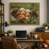 遊び心のある子犬の綱引き ポスター