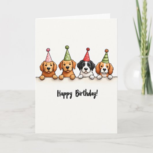 遊び心のある子犬の誕生日カード カード (正面)