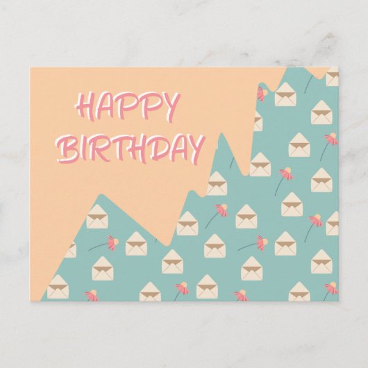 遊び心のある封筒 &amp; ベルフラワー ハッピーバースデー ポストカード (正面)