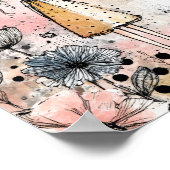 遊び心のある少女の水彩画と花のアクセント(1) ポスター (角)
