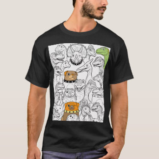 遊び心のある恐竜とパグのキャラクターコレクション Tシャツ
