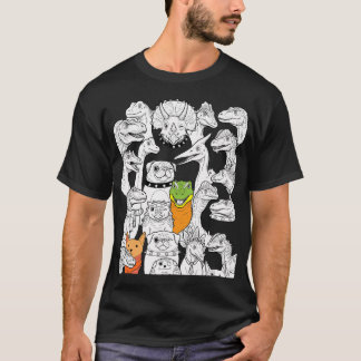 遊び心のある恐竜とパグのキャラクターコレクション Tシャツ