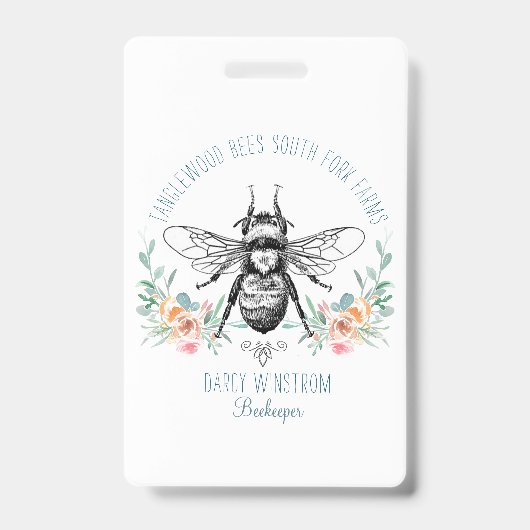 遊び心のある手描きのはちみつ蜂の巣 花 バッジ (正面)