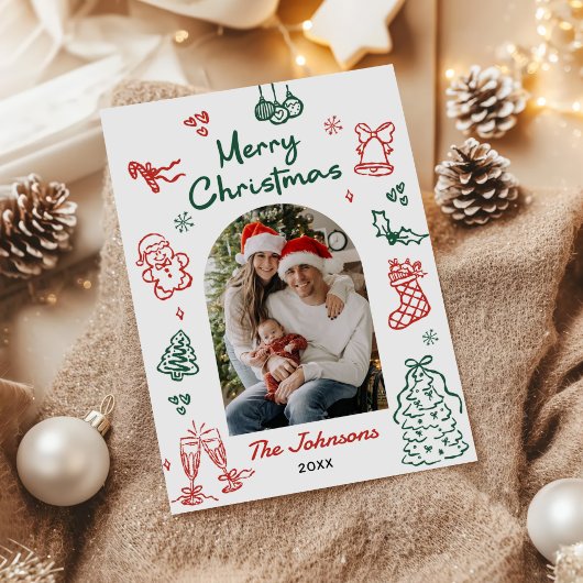 遊び心のある手描きのアーチ写真のクリスマス シーズンカード
