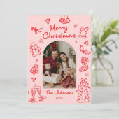 遊び心のある手描きのアーチ写真クリスマス シーズンカード (スタンド正面)