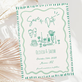 遊び心のある手描きのリボン落書きウェーブ結婚式 招待状