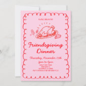 遊び心のある手描きの七面鳥の友人の感謝祭ディナー 招待状 (正面)