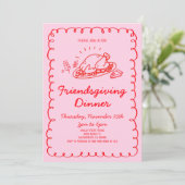遊び心のある手描きの七面鳥の友人の感謝祭ディナー 招待状 (スタンド正面)
