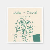 遊び心のある手描きの緑の花のウェディング スタンダードカクテルナプキン (正面)