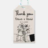 遊び心のある手描きの花のウェディングお礼 ギフトタグ (正面)