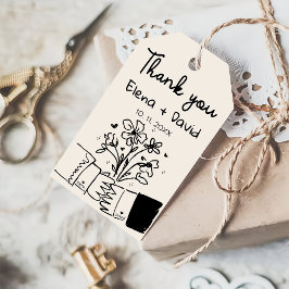 遊び心のある手描きの花のウェディングサンクス ギフトタグ