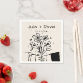 遊び心のある手描きの花のウェディング スタンダードカクテルナプキン (インサイチュ)