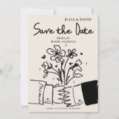 遊び心のある手描きの花の結婚式のSave The Date セーブザデート (正面)