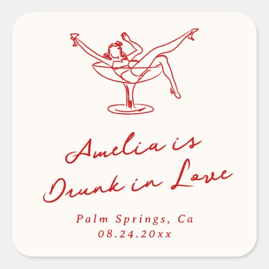遊び心のある手描きの赤い独身最後の夜 スクエアシール (正面)