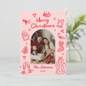 遊び心のある手描きアーチ写真のクリスマス シーズンカード (スタンド正面)