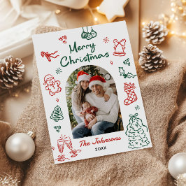 遊び心のある手描きアーチ写真のクリスマス シーズンカード